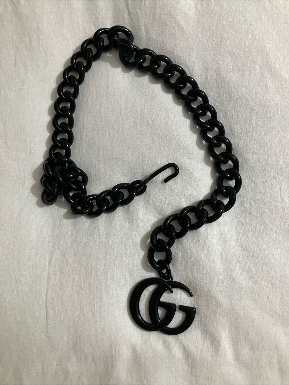 Gucci GG Marmont Glossy Black Chain-link Heavy Belt Necklace XS/S